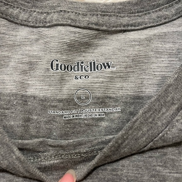 Goodfellow Co Mens L Grey Striped Short Sleeve Casual Crewneck Shirt - Picture 2 of 4